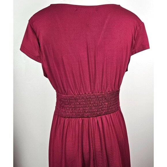 Anrabess Womens Elegant Maxi Dress Deep V-Neck Side Slit Burgundy Size S Party - Picture 7 of 10